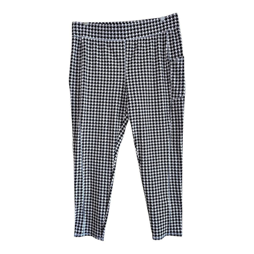 DENIM & CO Women's XL Pants Leggings Houndstooth Black White Gray Ankle Stretch